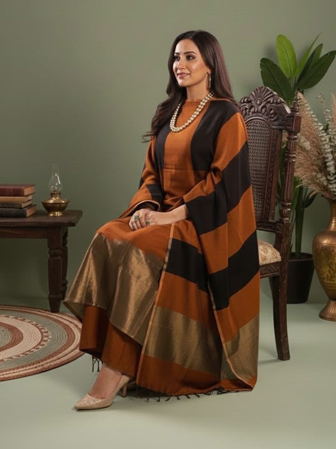 Sangria Striped Dress Material - view 1