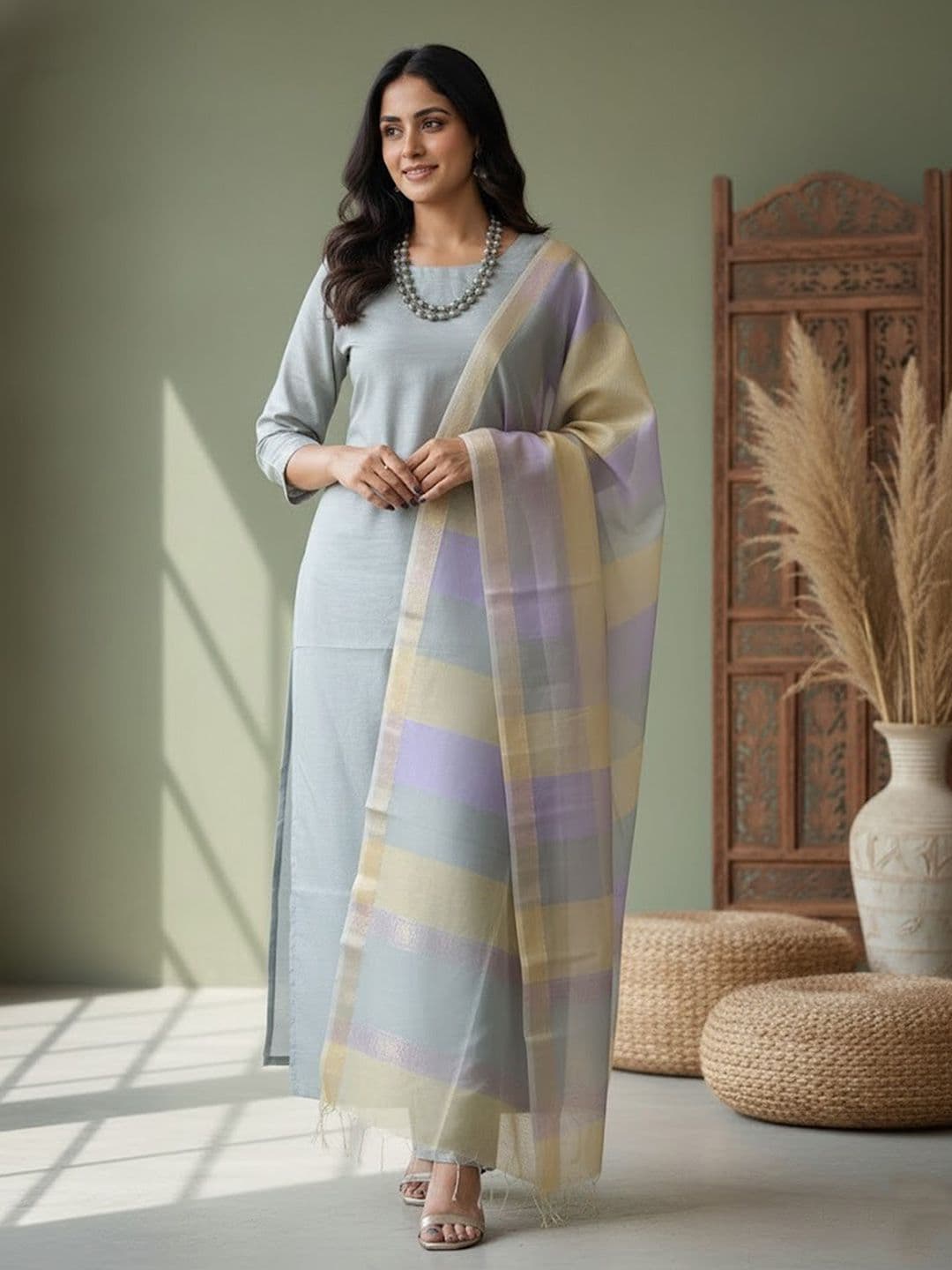 Sangria Striped Dress Material - view 1