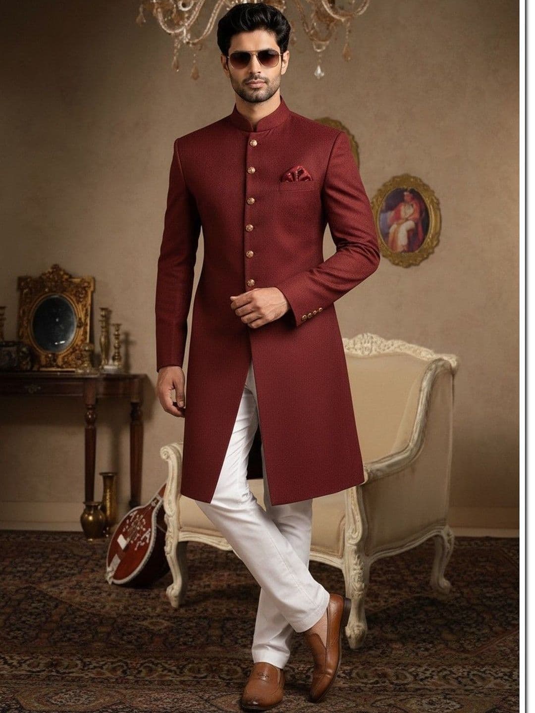 SOURAGYA Mandarin Collar Sherwani - view 1
