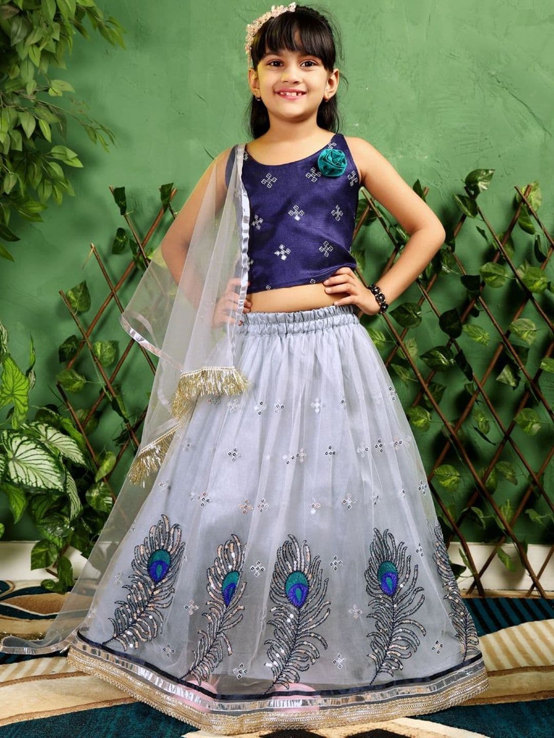 BAESD Girls Embellished Sequinned Ready to Wear Net Lehenga & Blouse With Dupatta - view 1