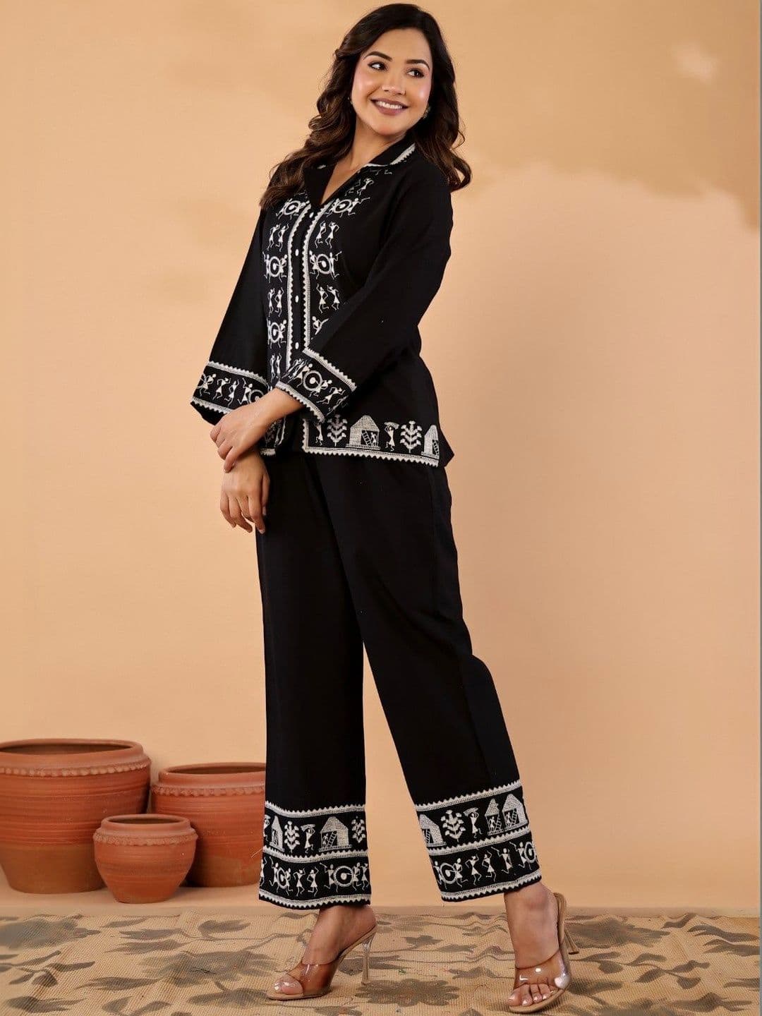 Sangria Florals Embroidered Shirt with Trousers - view 1