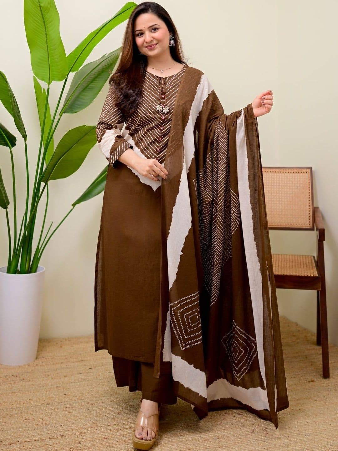 Anouk Women Bandhani Printed Regular Pure Cotton Kurta with Palazzos & With Dupatta - view 1