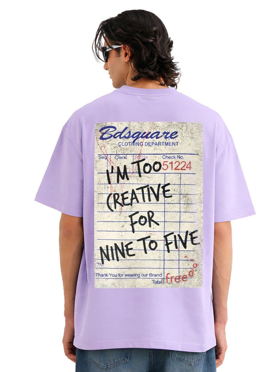 BDSQUARE Typography Printed Round Neck Pure Cotton Oversized T-shirt - view 1