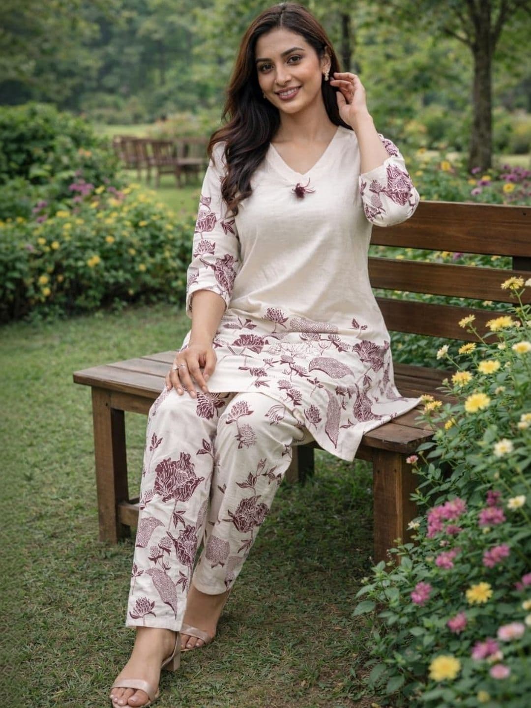 PARIKSHIT Checks Embellished Top with Trousers - view 1