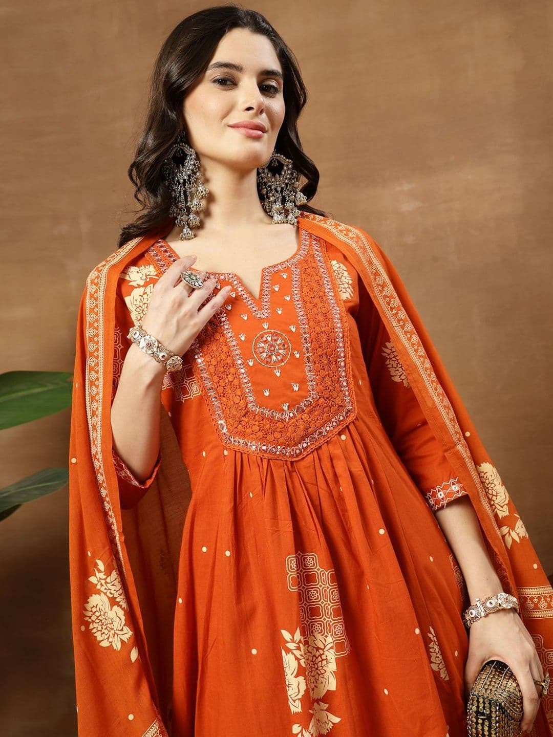Sangria Printed Pure Cotton Round Neck Kurta & Palazzos With Dupatta - view 1