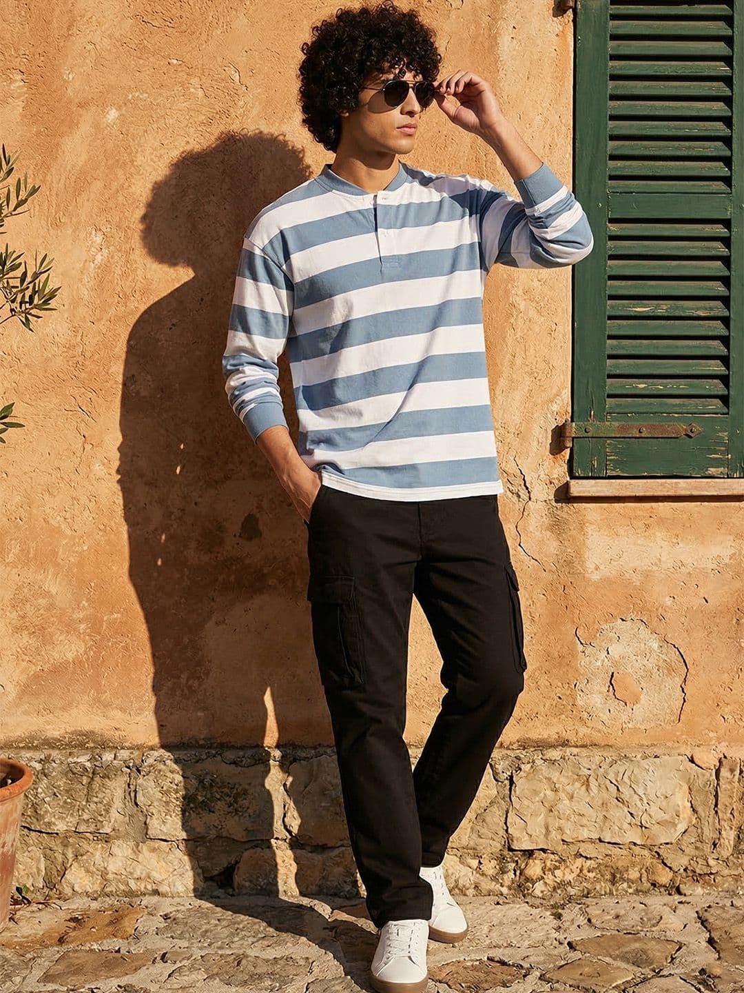The Roadster Lifestyle Co. Men Striped Henley Neck T-shirt - view 1
