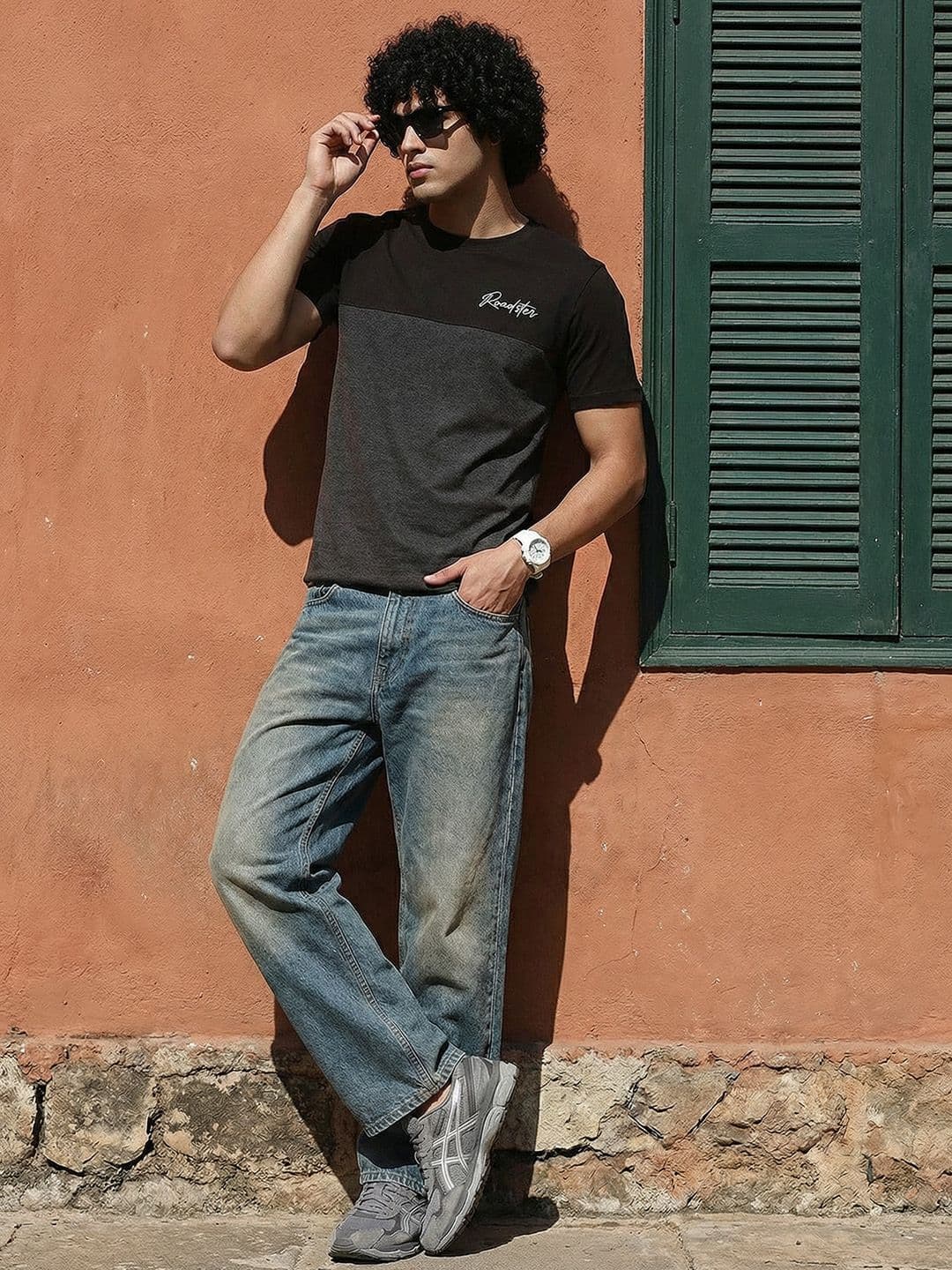 The Roadster Life Co. Jet Black & Grey Patched & Panelled T-shirt - view 1
