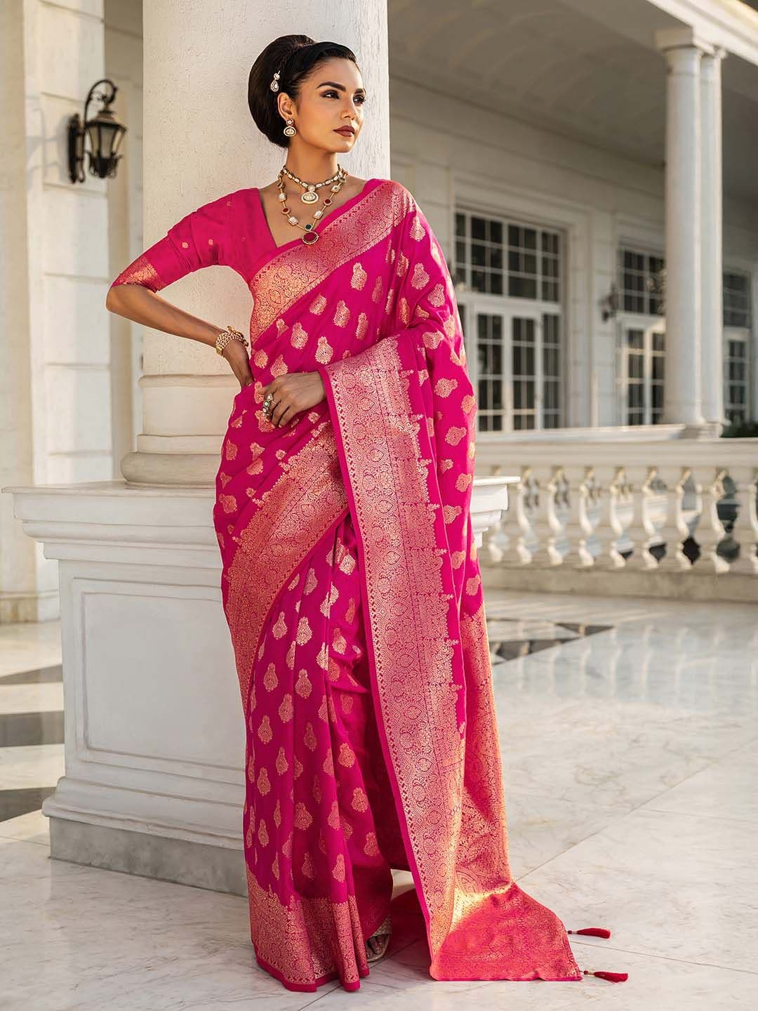 Libas Pink Woven Design Saree With Unstitched Blouse Piece - view 1