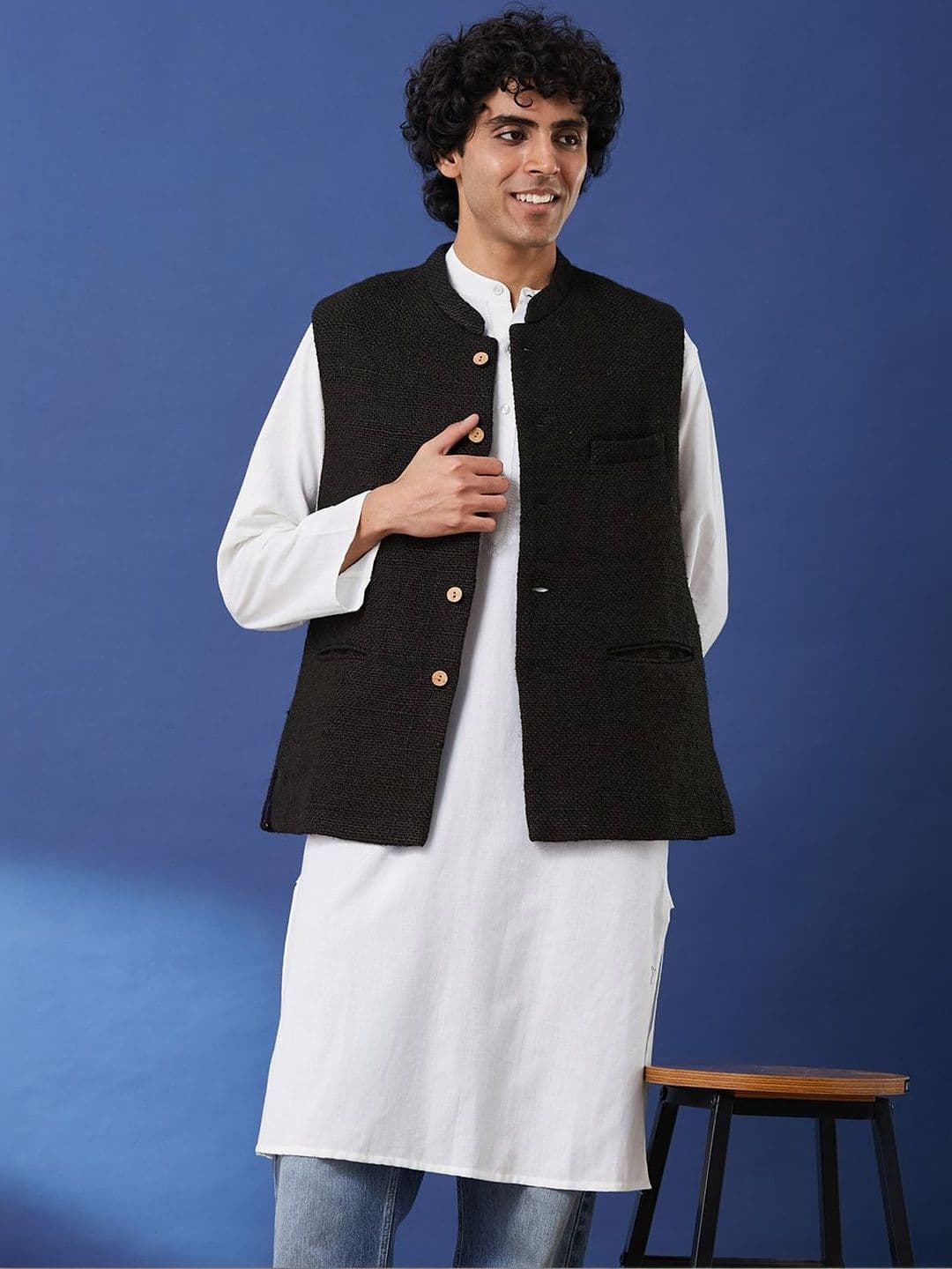 Taavi Men Woven Design Mandarin Collar Nehru Jacket - view 1