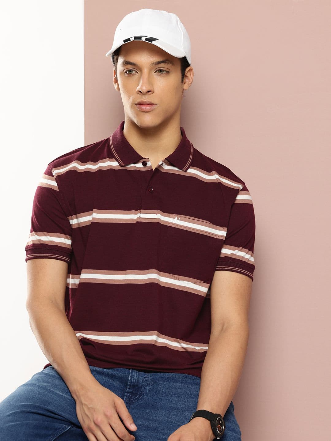 UNIBERRY Striped Polo Collar T-shirt - view 1