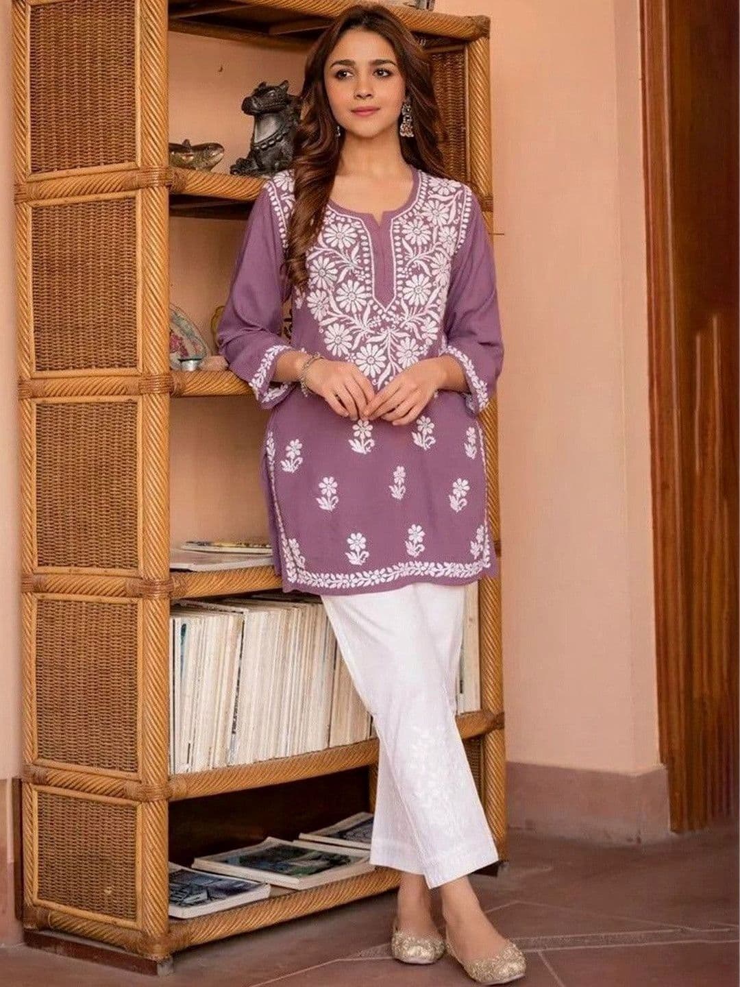 MISAYL Floral Embroidered Boat Neck Kurti - view 1
