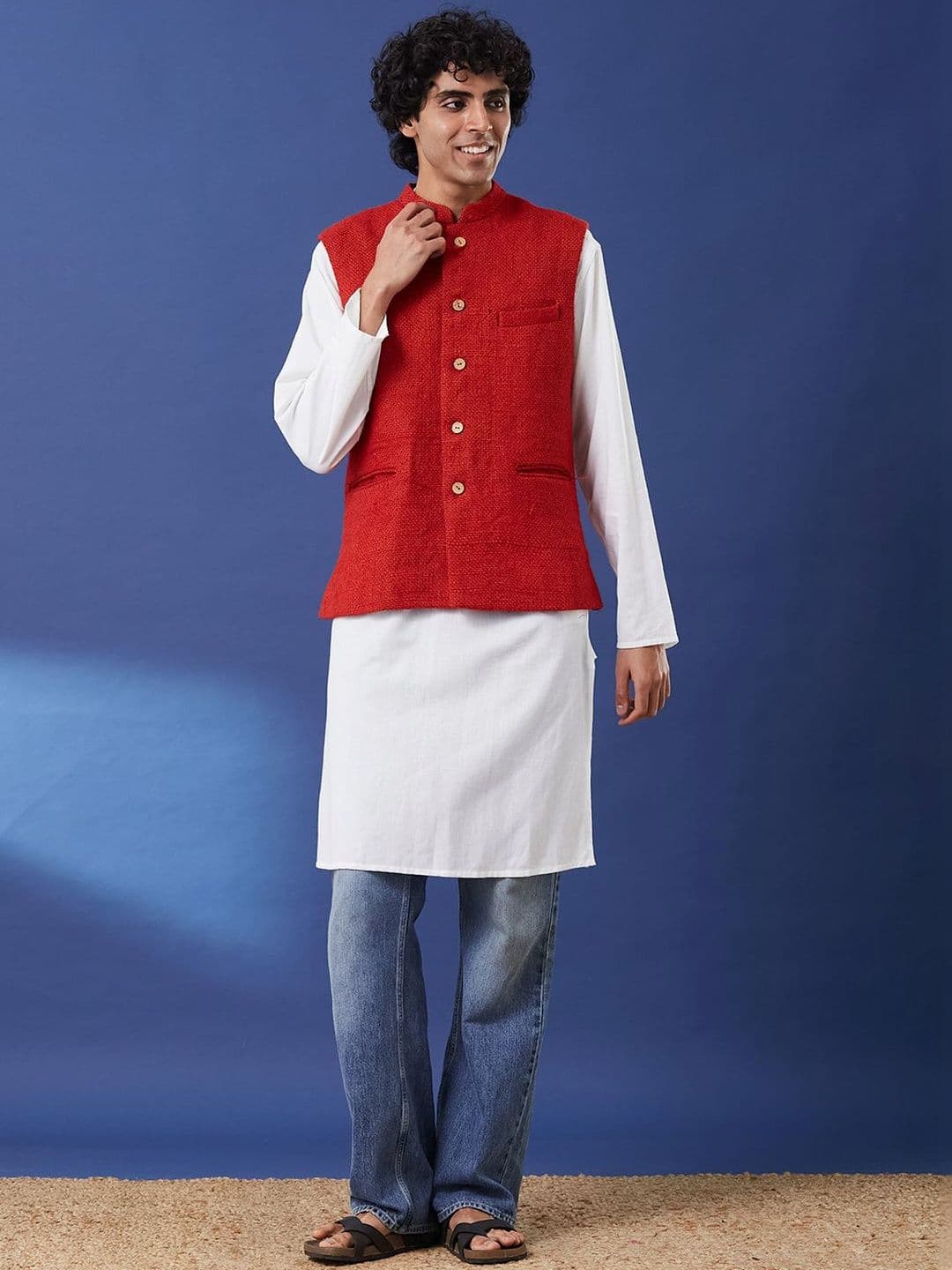 Taavi Men Woven Design Mandarin Collar Nehru Jacket - view 1
