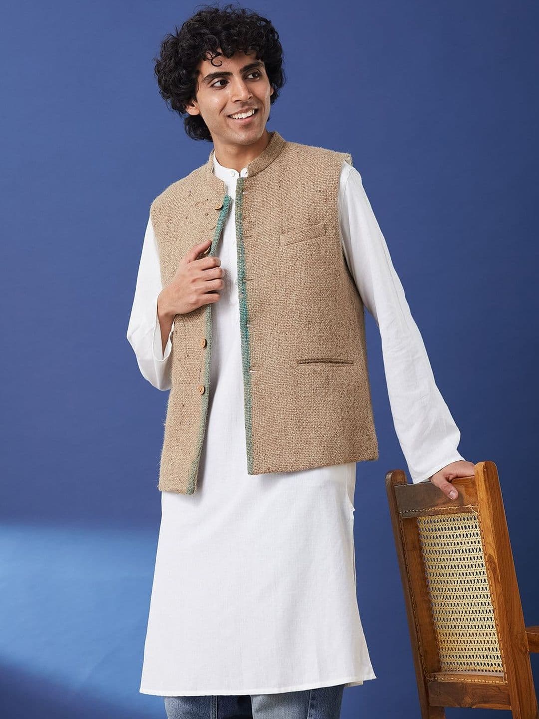 Taavi Men Woven Design Mandarin Collar Nehru Jacket - view 1