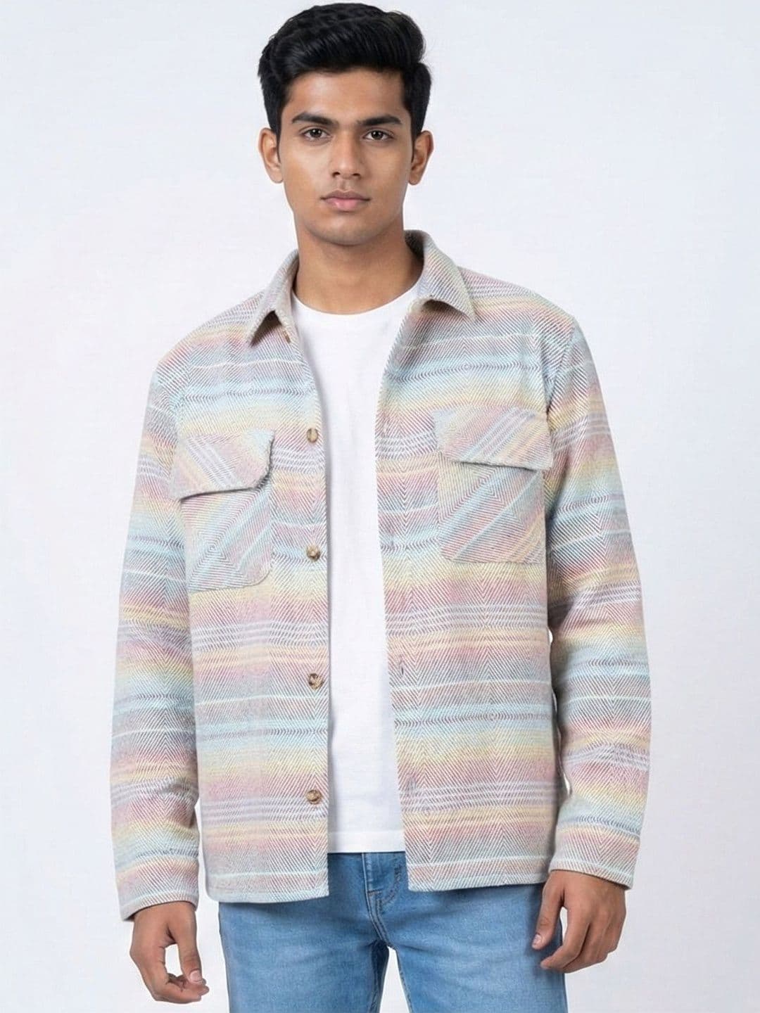 SIGMA CODE Men Striped Organic Cotton Blend Biker Jacket - view 1