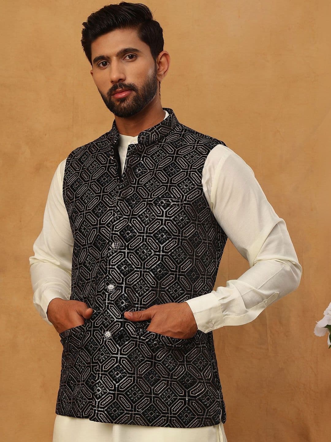 House of Pataudi Embroidered Velvet Nehru Jackets - view 1
