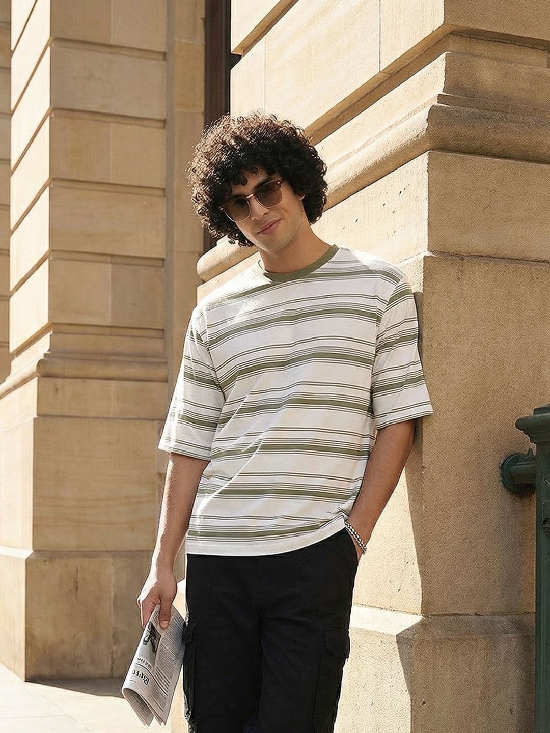 The Roadster Lifestyle Co. Striped Drop-Shoulder Oversized T-shirt - view 1