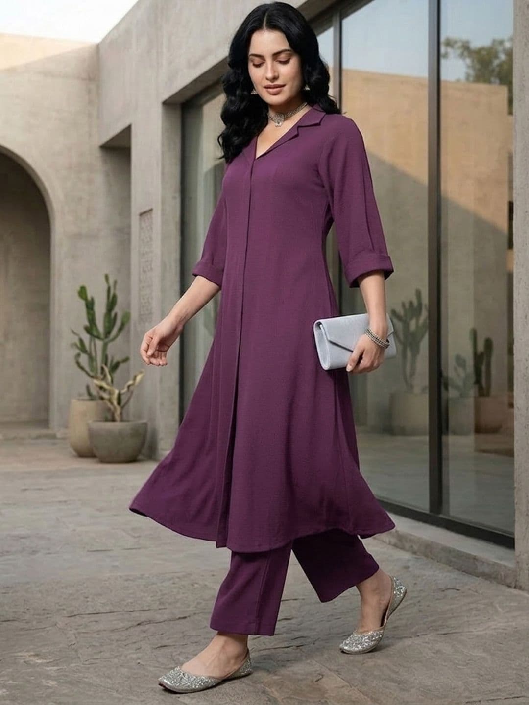 Varanga Notched Lapel Collar Tunic With Trouser Co-Ords - view 1