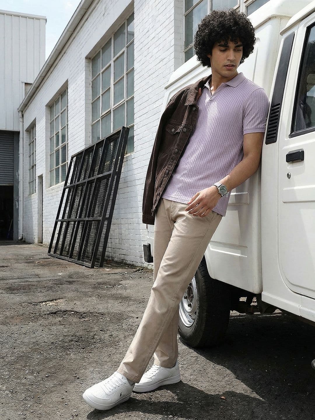 The Roadster Lifestyle Co. Men Self Striped Polo Collar T-shirt - view 1