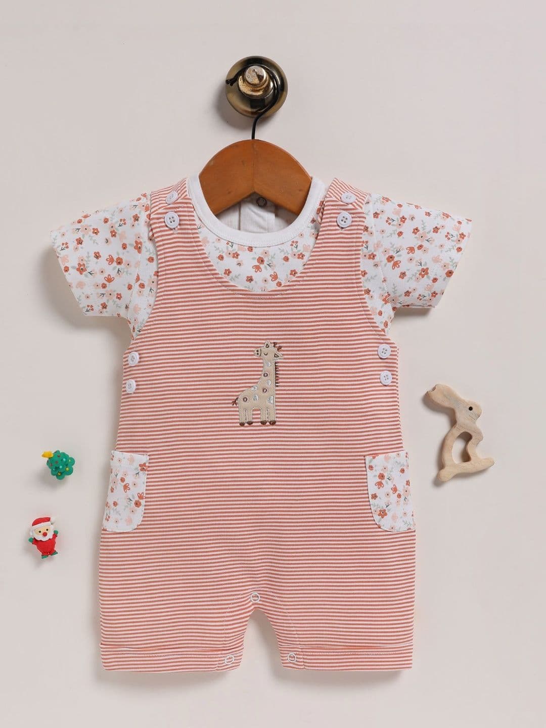 BABY GO Infant Girls Printed Cotton Short Dungaree With T-Shirt - view 1