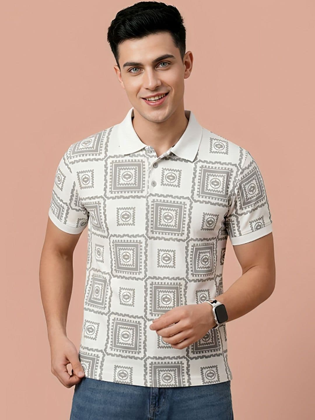 CLOUD COTTON Men Printed Polo Collar T-shirt - view 1