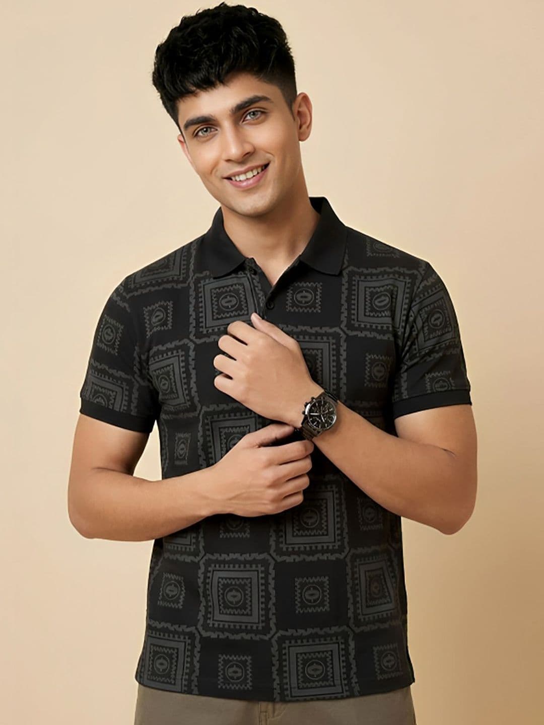 CLOUD COTTON Men Printed Polo Collar T-shirt - view 1