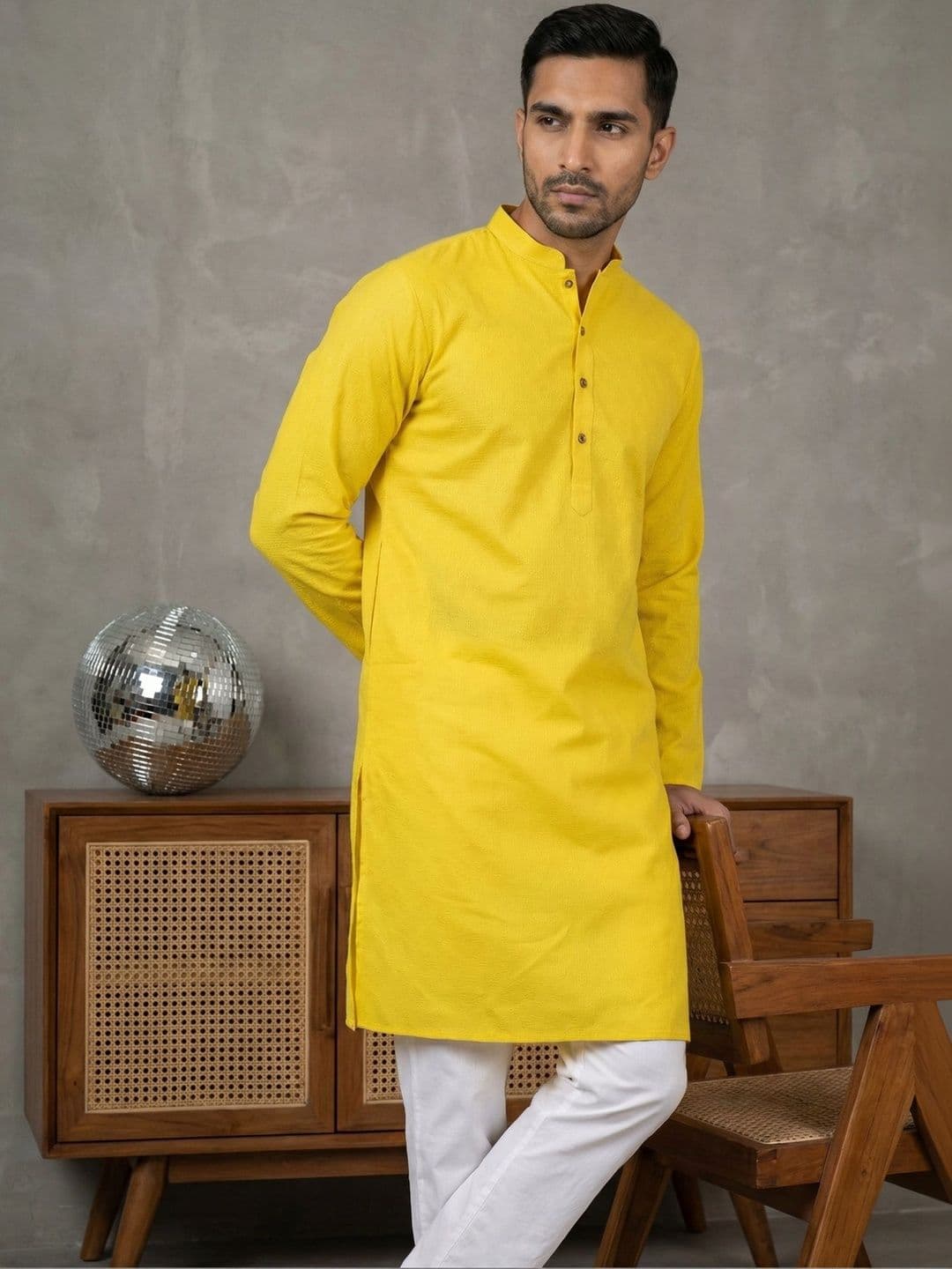 House of Pataudi Woven Design Mandarin Collar Knee Length Straight Kurtas - view 1