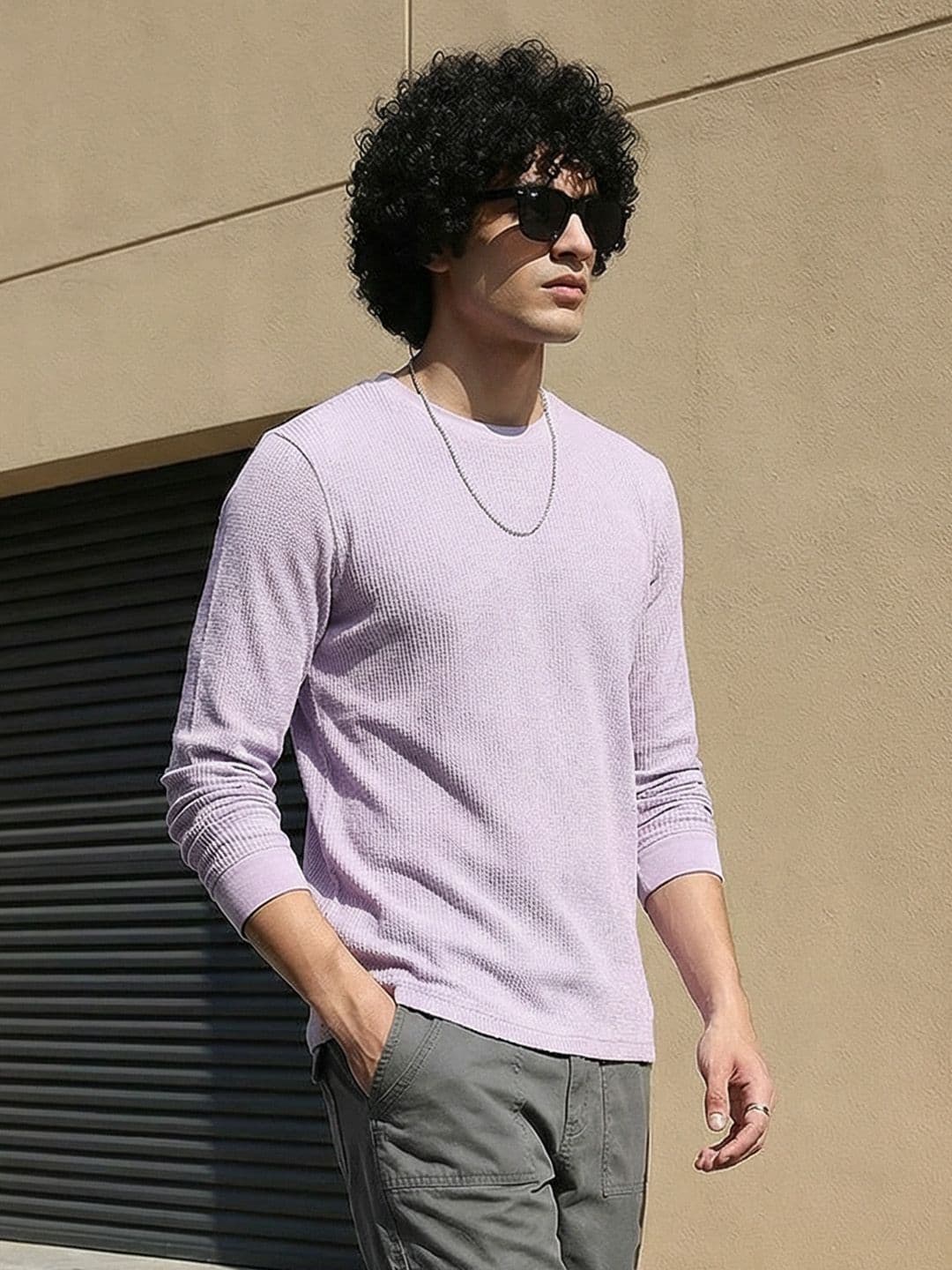 The Roadster Lifestyle Co. Textured Drop-Shoulder Sleeves Relaxed T-shirt - view 1