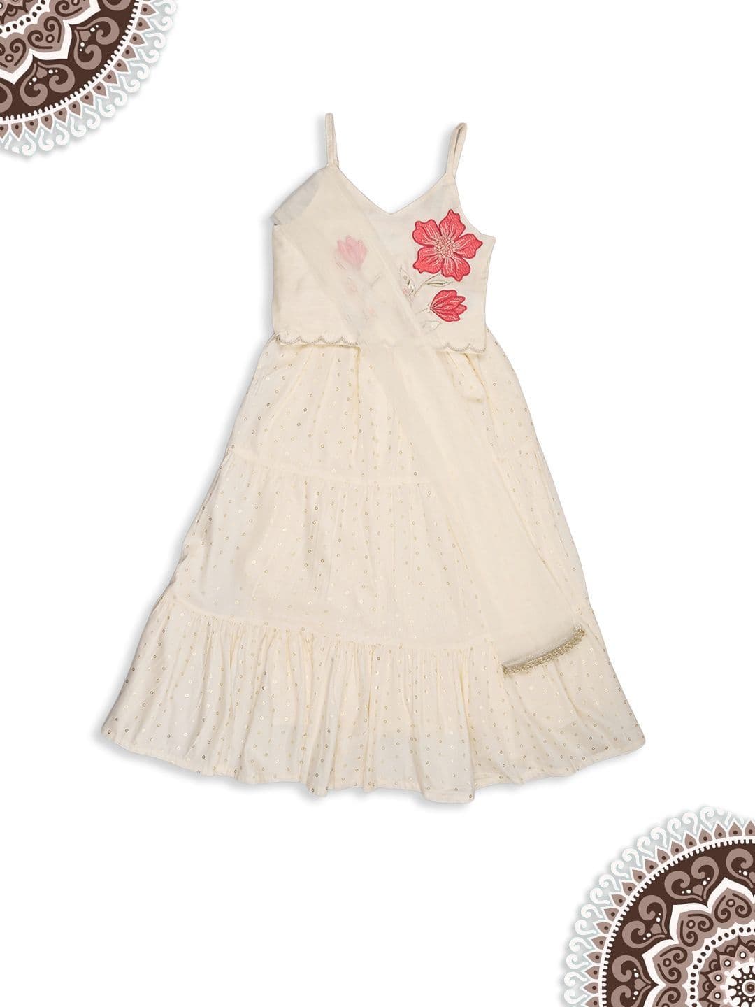 AKKRITI BY PANTALOONS Girls Embroidered Sequinned Ready to Wear Lehenga & Blouse With Dupatta - view 1