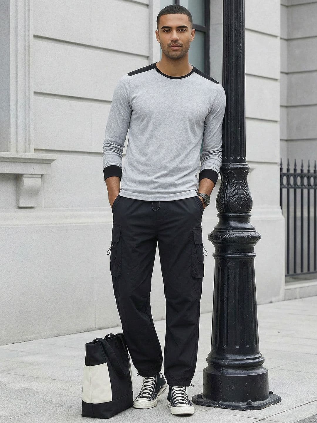 Roadster Men Grey Melange Solid Round Neck Pure Cotton T-shirt - view 1