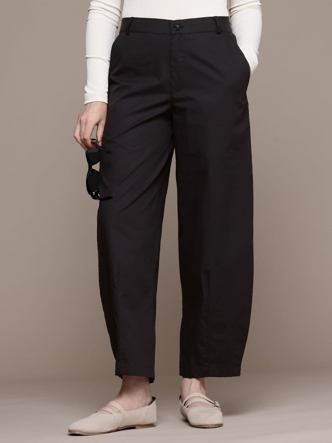 Popnetic Women Pure Cotton Barrel Fit High-Rise Chinos Trousers - view 1