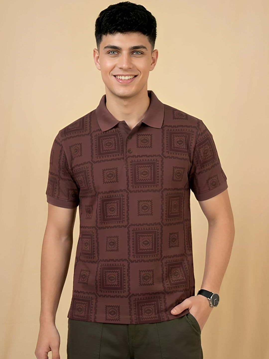 CLOUD COTTON Men Printed Polo Collar T-shirt - view 1
