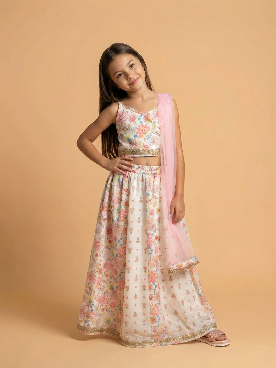 Nauti Nati Girls Block Print Ready to Wear Lehenga & Blouse With Dupatta - view 1