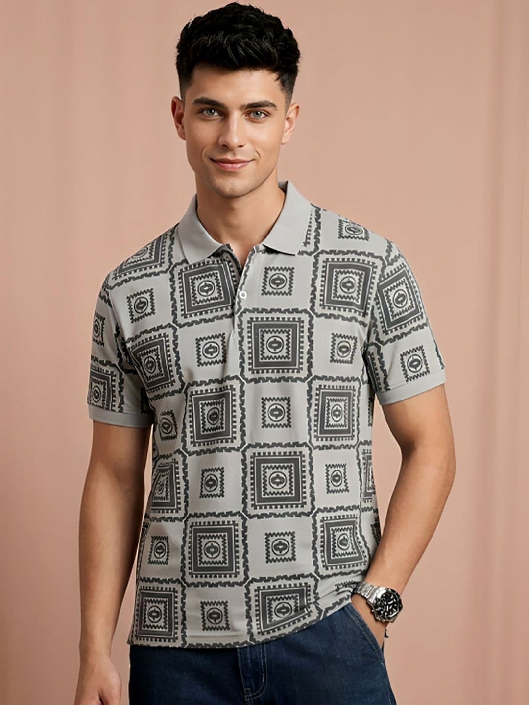 CLOUD COTTON Men Printed Polo Collar T-shirt - view 1
