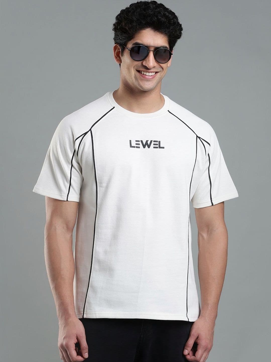 LEWEL Men Striped Round Neck Cotton Oversized T-shirt - view 1