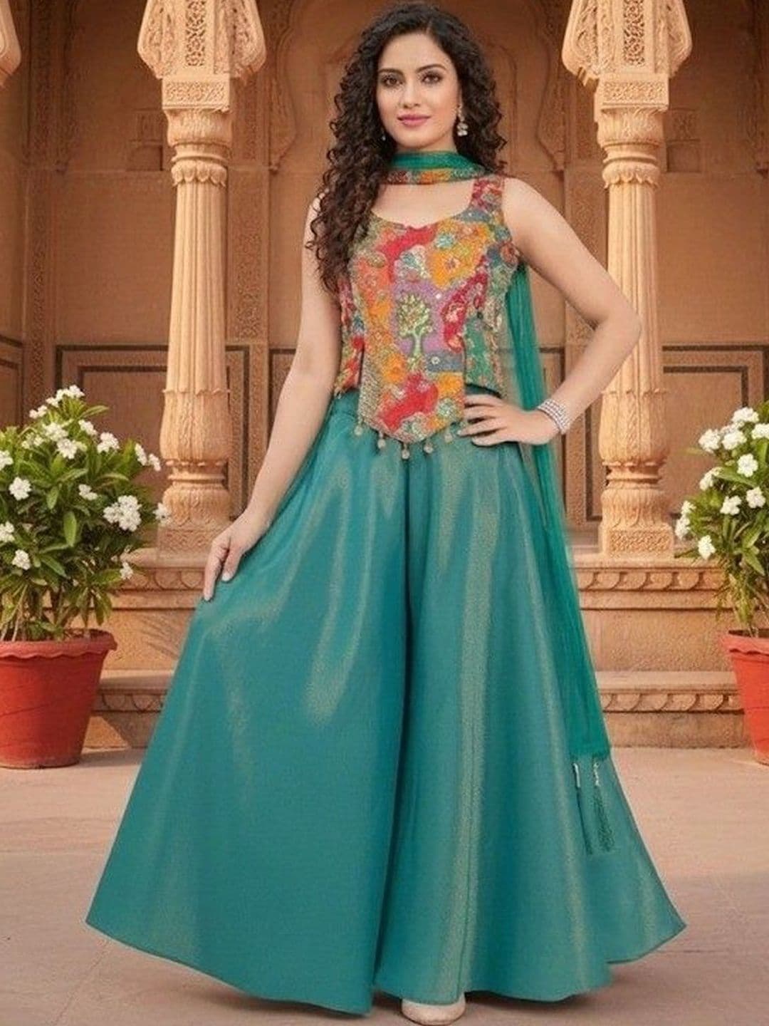 Sashay Boutique Women Floral Embroidered Regular Top with Sharara & With Dupatta - view 1