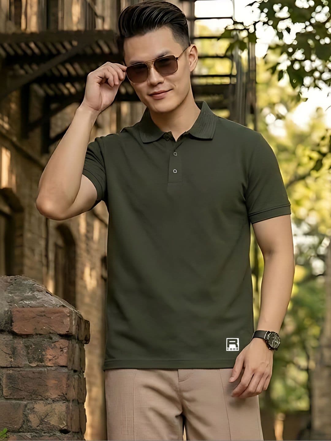 R.Code by The Roadster Life Co. Men Polo Collar T-shirt - view 1