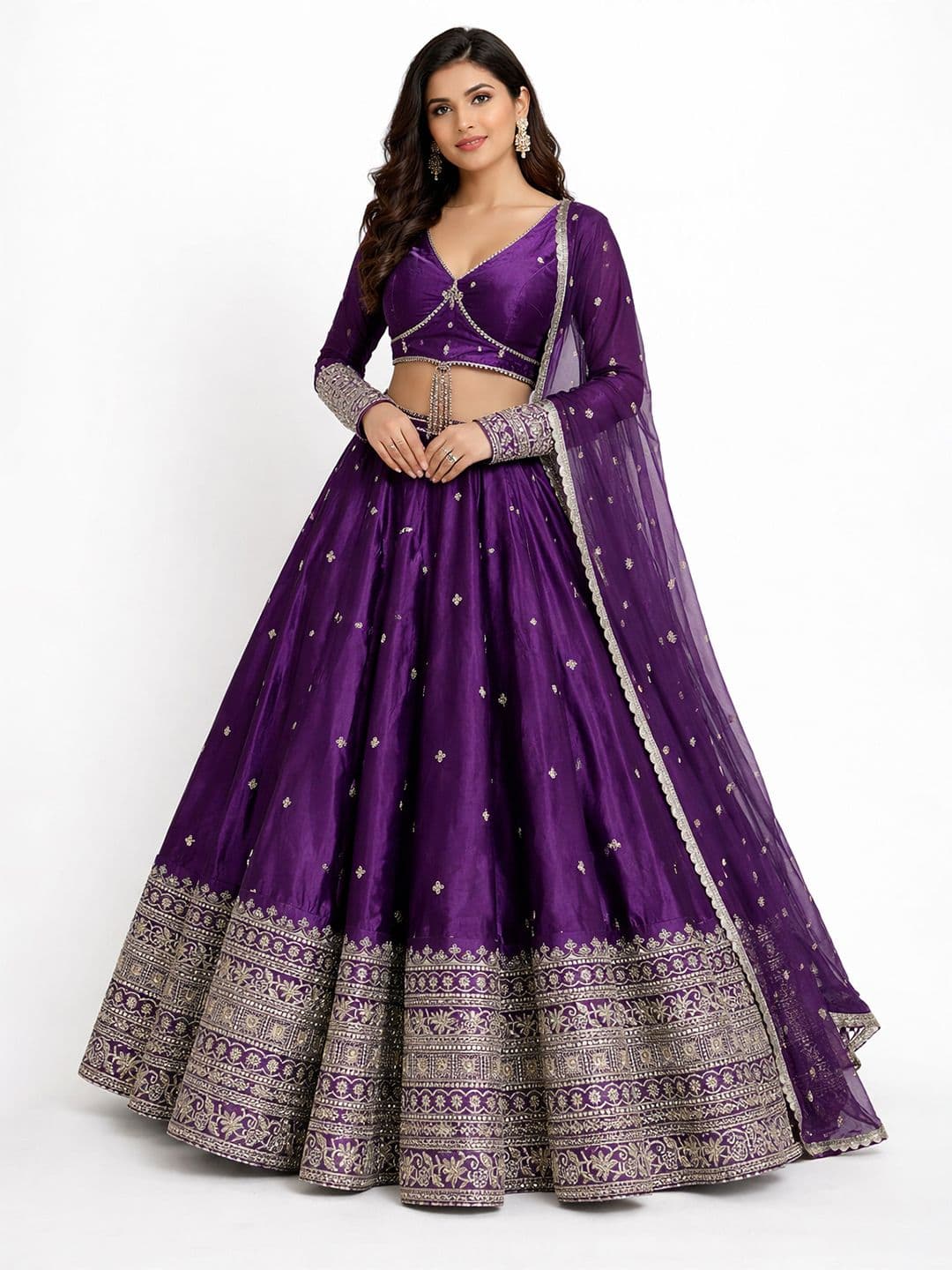 KRYSAL Embroidered Semi-Stitched Lehenga & Blouse With Dupatta - view 1