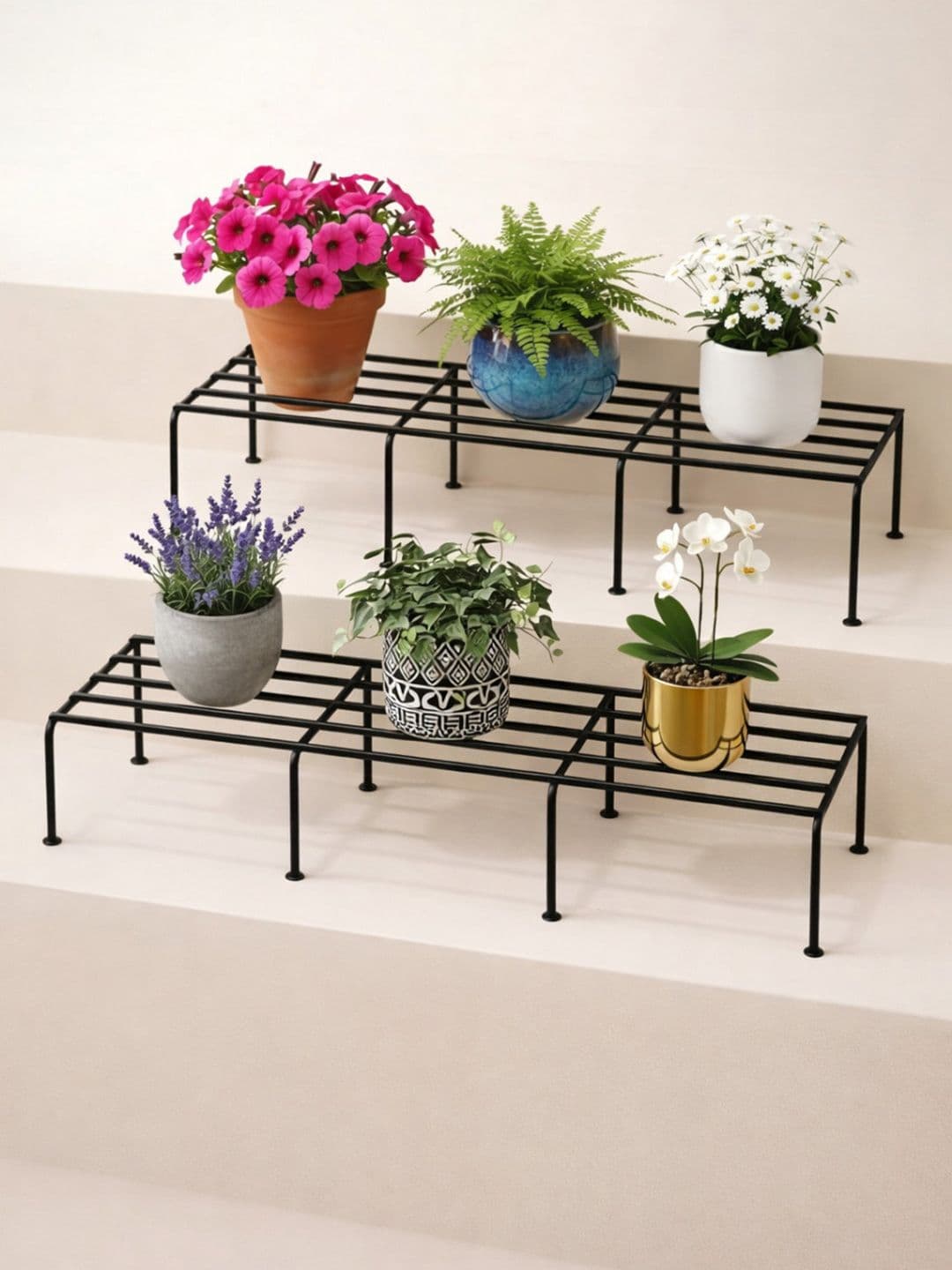 DeoDap 2Pcs Black Textured Metal Planter Stands - view 1