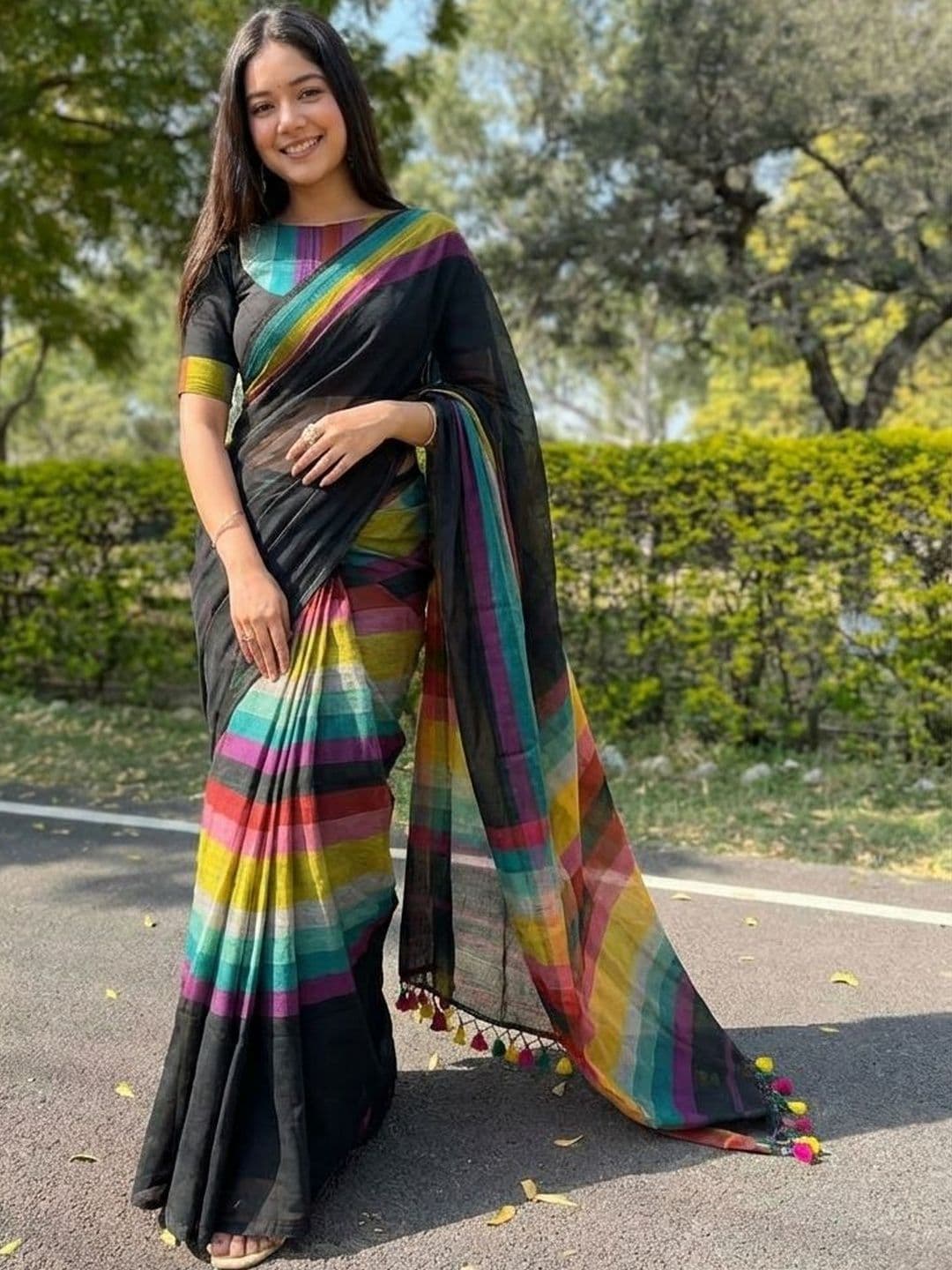 KALINI Woven Striped Mul Cotton Sarees - view 1