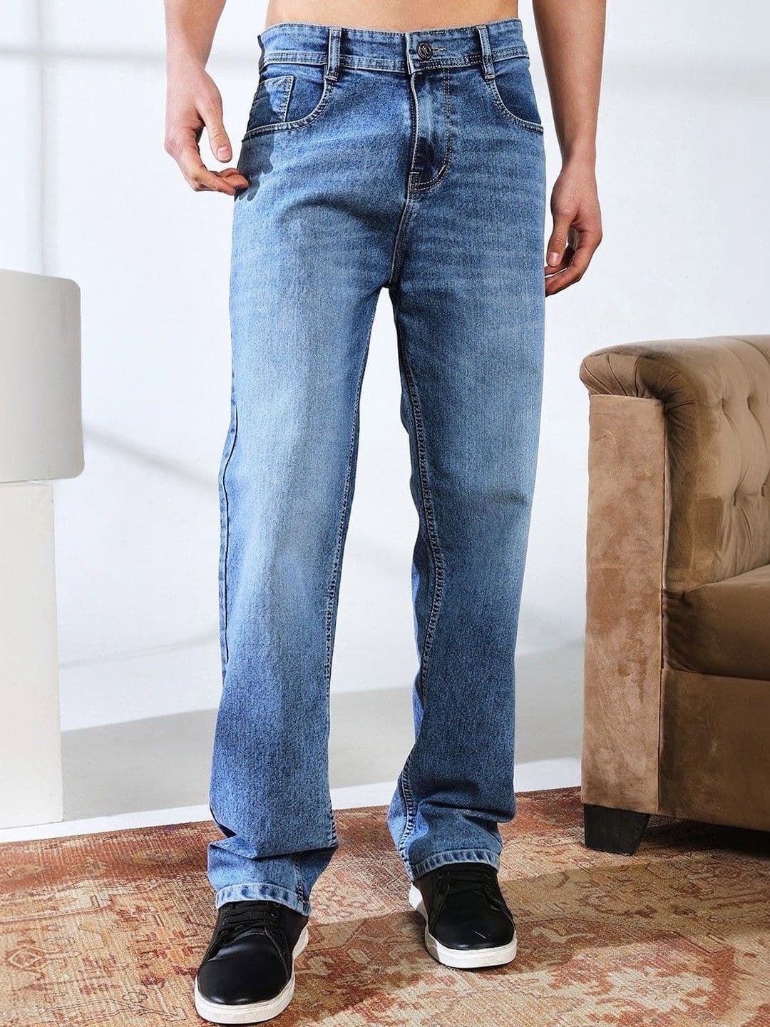 DENIMLOOK Men Jean Straight Fit Mid-Rise Mildly Distressed Light Fade Stretchable Jeans - view 1
