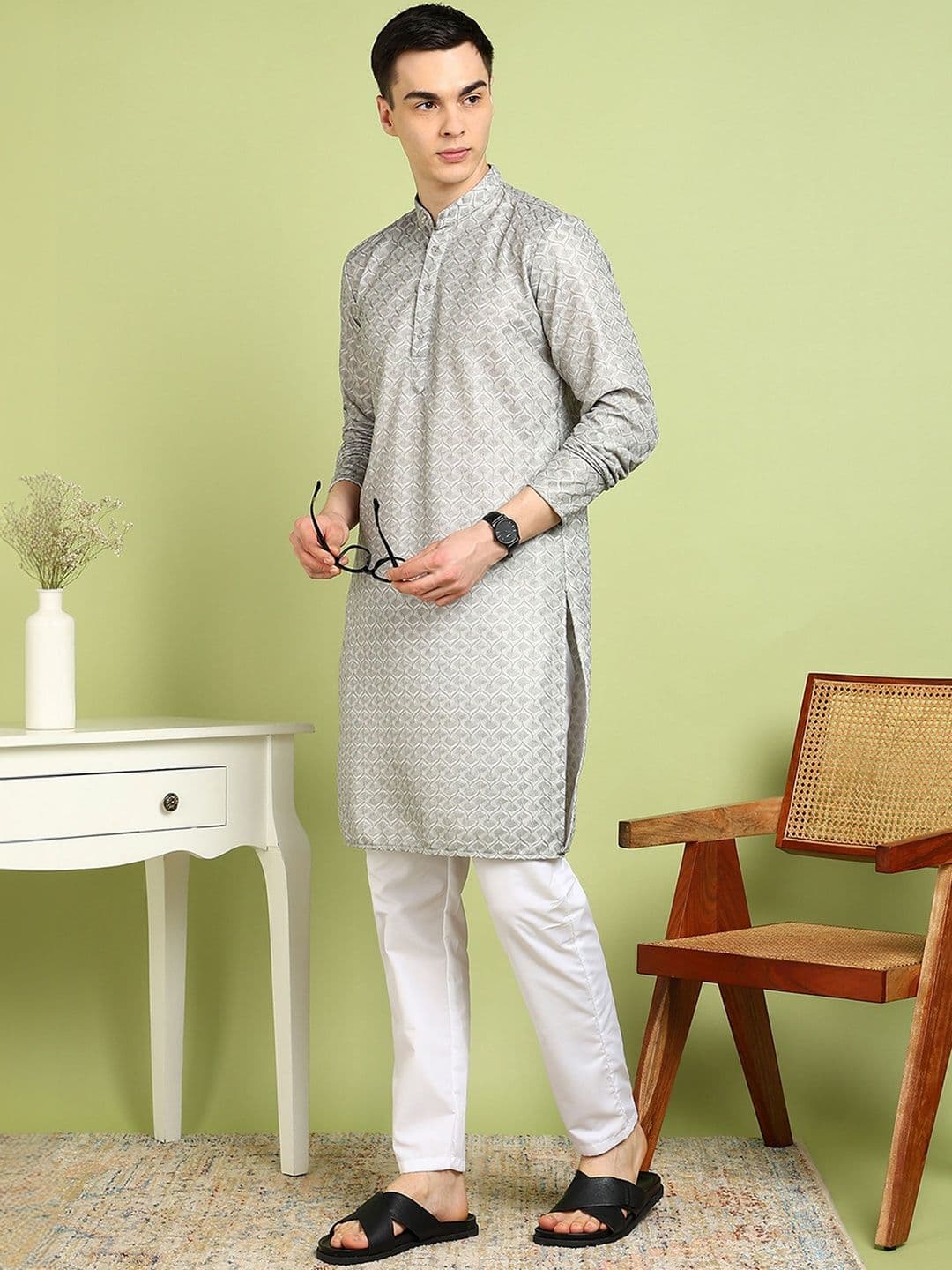 FUBAR Men Geometric Embroidered Thread Work Kurta - view 1