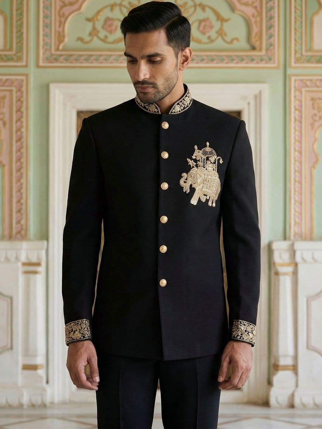Jompers Embroidered Mandarin Collar Sherwani - view 1