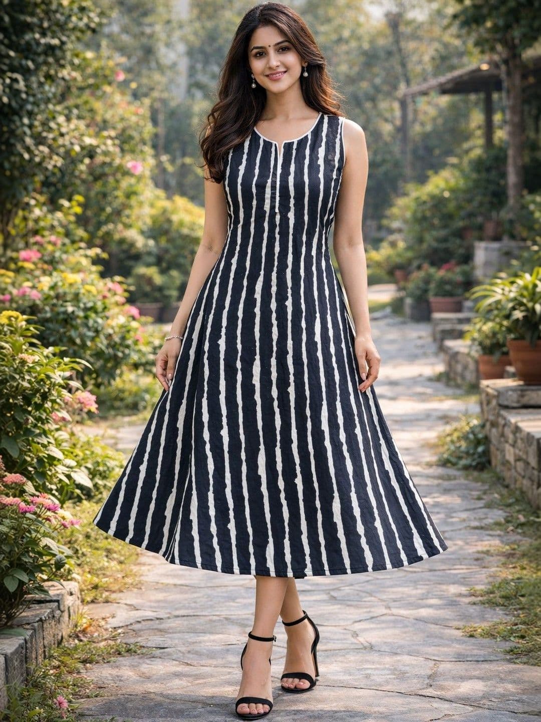 LARGISH Striped Fit & Flare Midi Dress - view 1