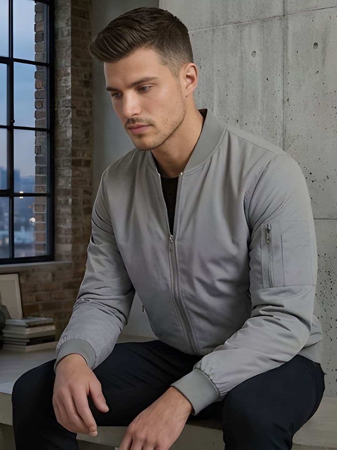 MIA FASHION Men Stand Collar Windcheater Biker Jacket - view 1