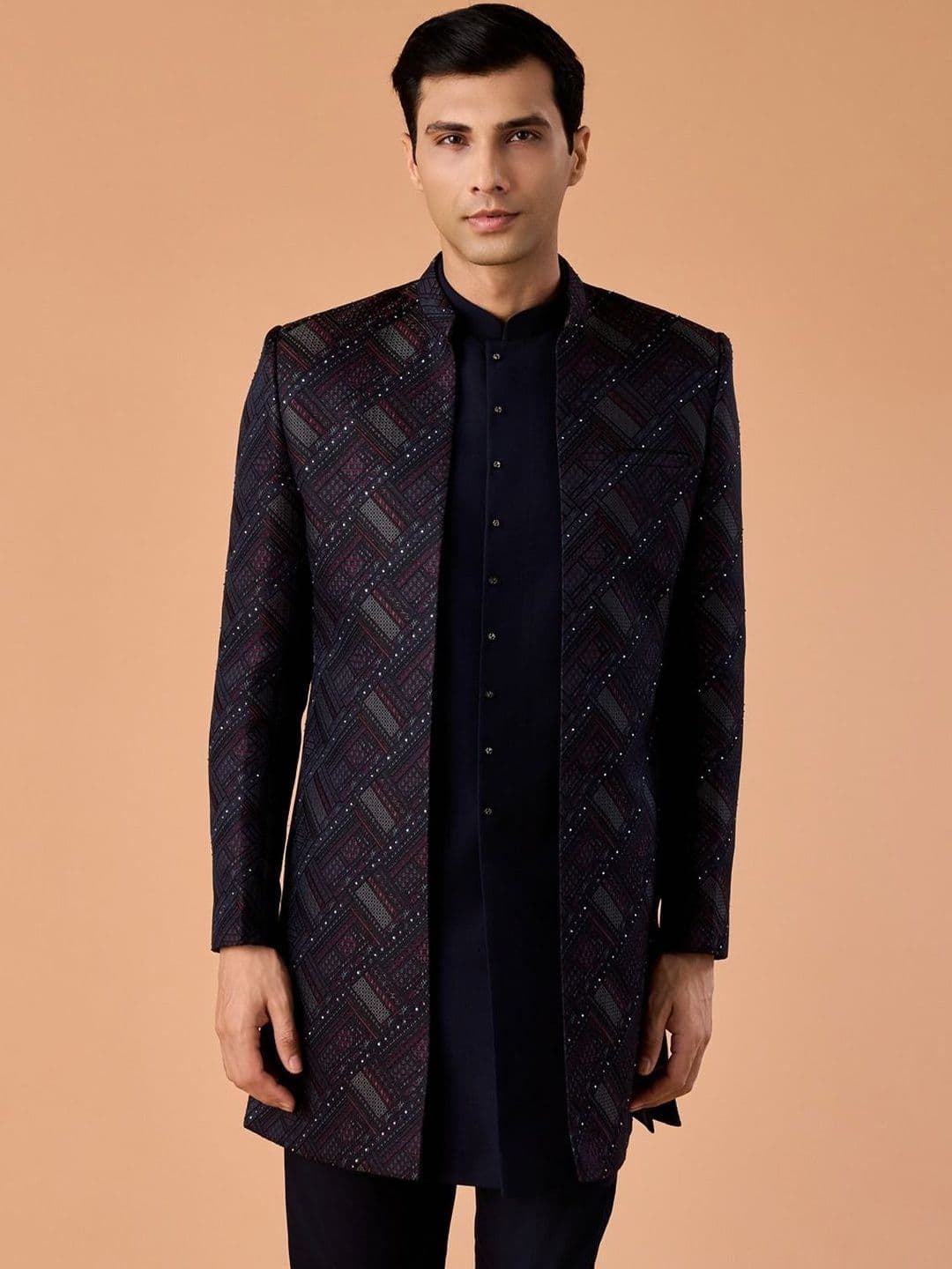 Manyavar Embroidered Mandarin Collar Sherwani - view 1