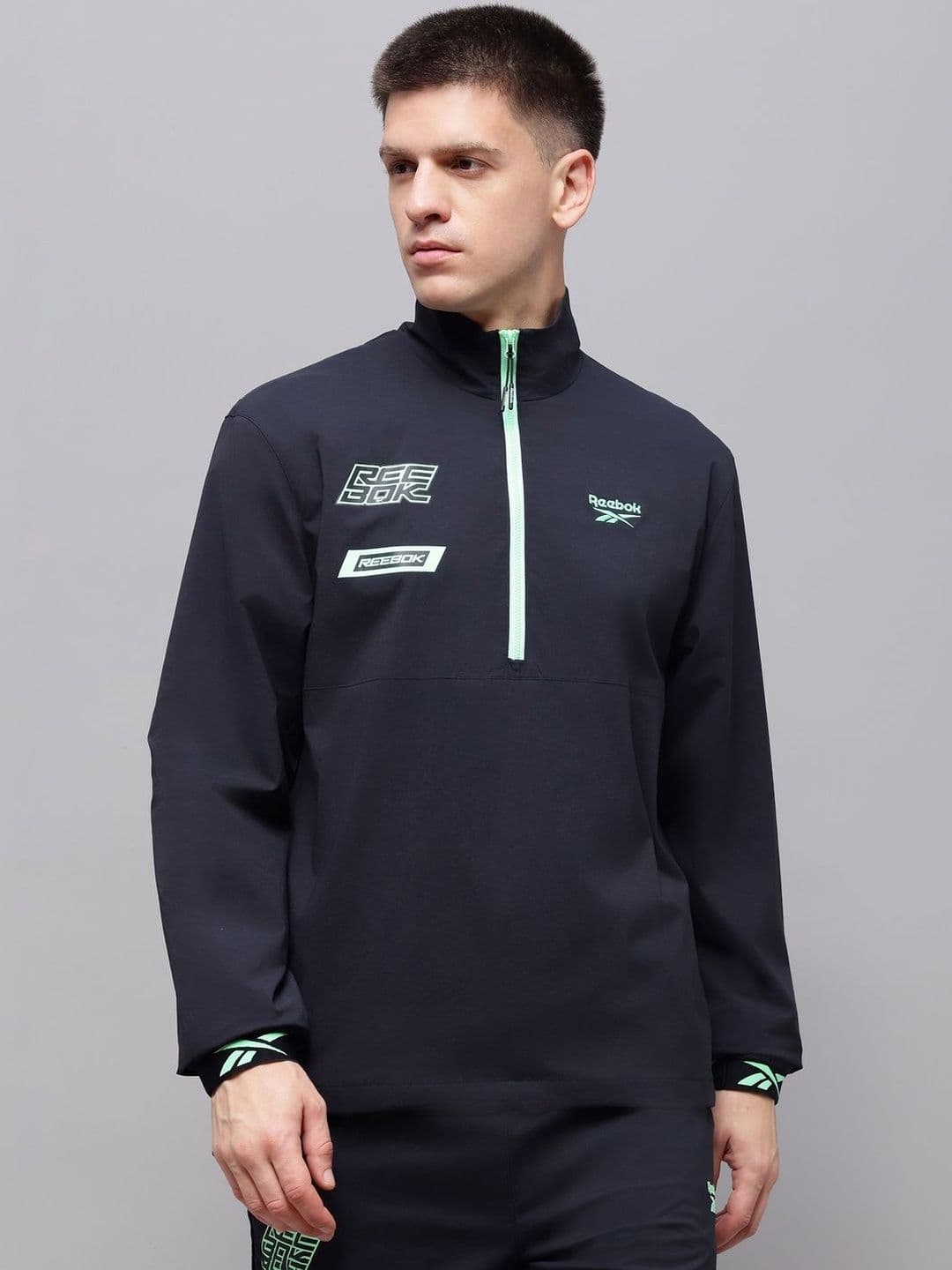 Reebok Printed Mock Collar Open Front Jacket - view 1