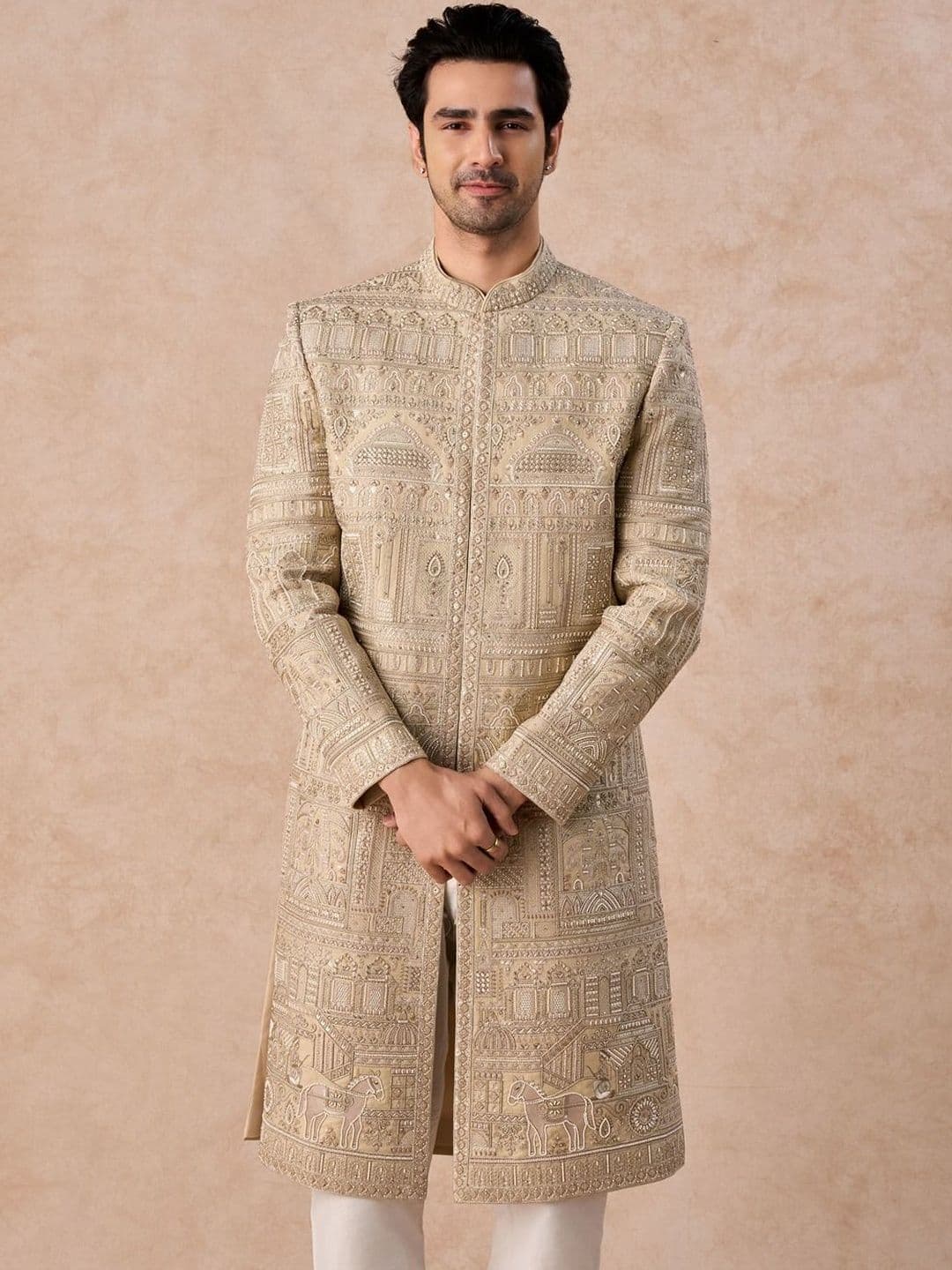 Manyavar Embroidered Mandarin Collar Sherwani - view 1