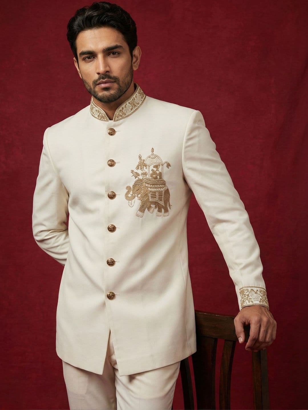 Jompers Embroidered Mandarin Collar Sherwani - view 1