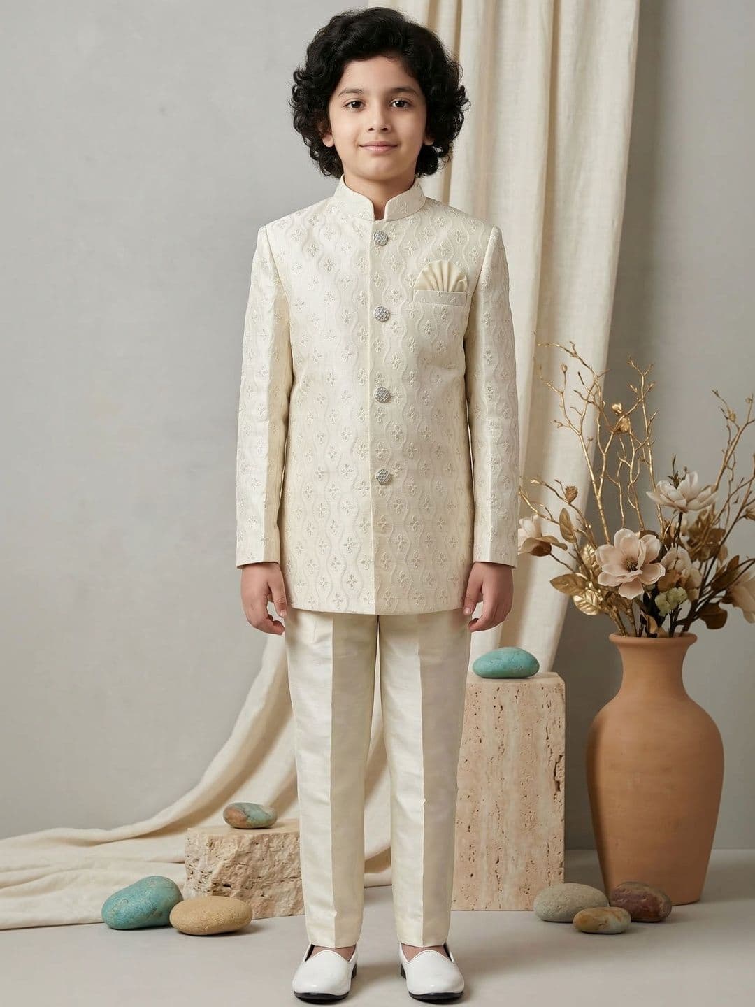 ahhaaaa Boys Embroidered Mandarin Collar Sherwani - view 1