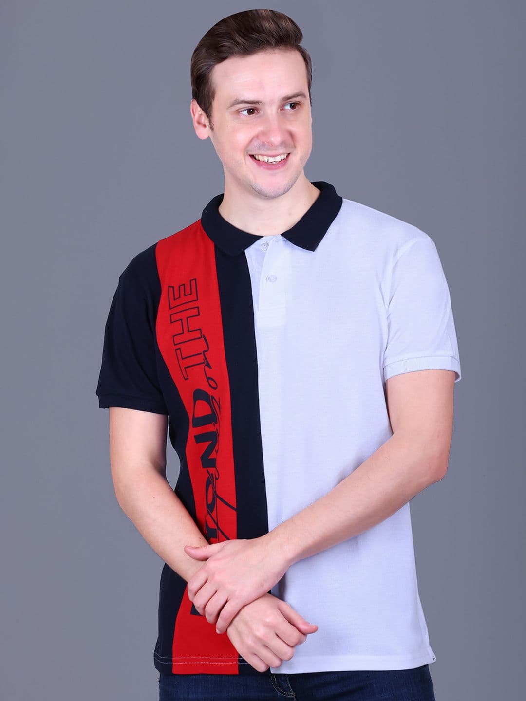 ARMENOR Men Typography Colourblocked Polo Collar T-shirt - view 1